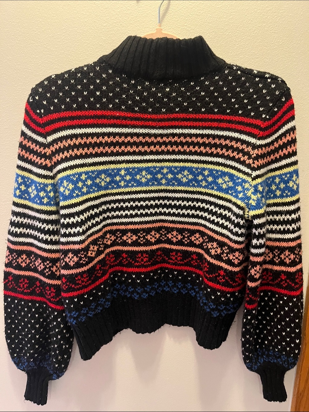 American Eagle turtleneck Knit Sweater in Black with Multi-Color Stripes - Picture 2 of 4